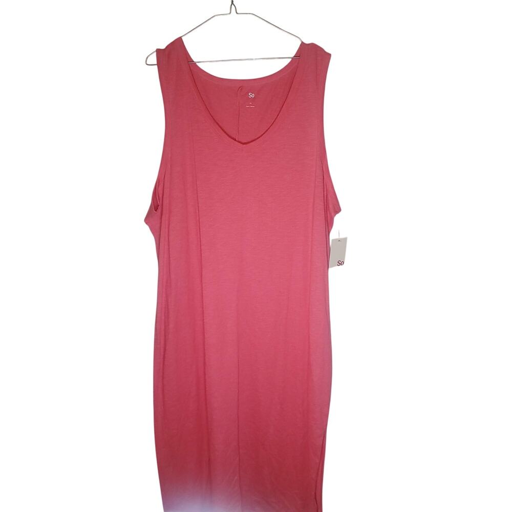 SO Coral Tank Midi Dress 3X Sleeveless Side Slit Casual Stretch NEW Cotton Blend